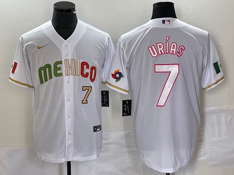 Men 2023 World Cub Mexico 7 Urias White Nike MLB Jersey style 6